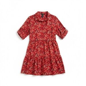 Millenium NWT Red Floral Tiered Shirt Dress Womens Medium Short Sleeve
